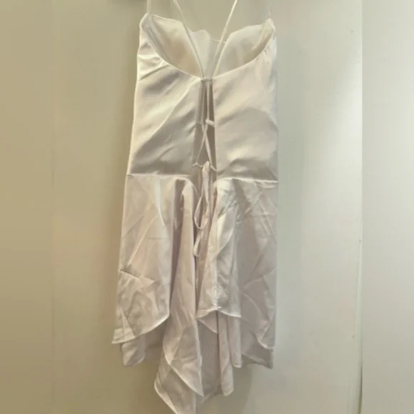 New Backless Short Satin Cowl Neck Ruffle Layer Spaghetti Strap Mini Dress - Picture 7 of 12